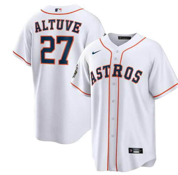 Mens Houston Astros #27 Jose Altuve White 2022 World Series Home Stitched Baseball Jersey